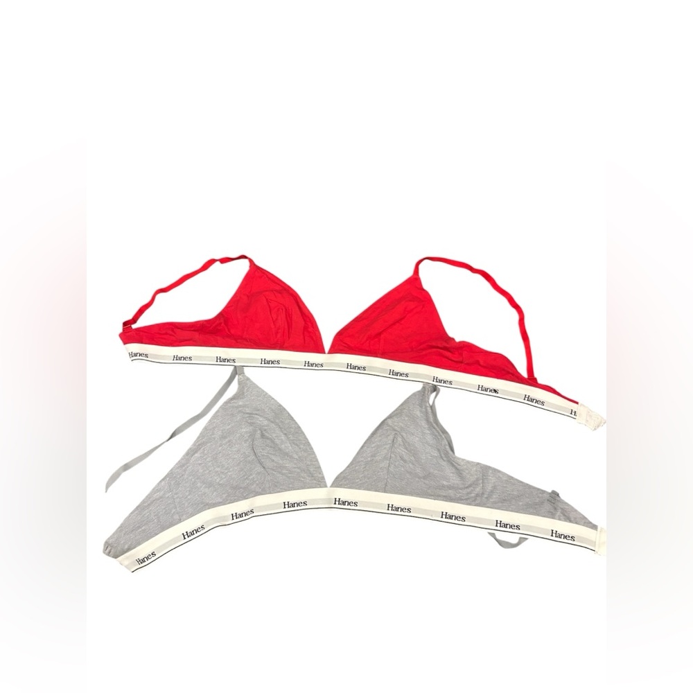 Hanes Women’s Triangle Bralette Pack - Red & Gray with Branded Band
